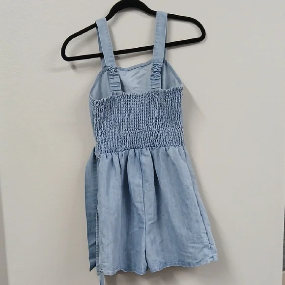 Sincerely Jules Denim Romper Shorts Skort Tie Waist Boho Light Blue Sz Small - Picture 5 of 7